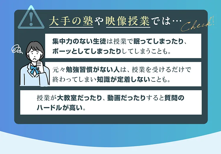 大手の塾や映像授業では…