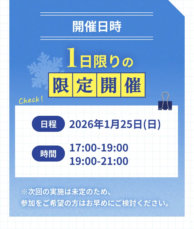 開催日時は2026年1月25日17時から19時、19時から21時、1日限りの限定開催